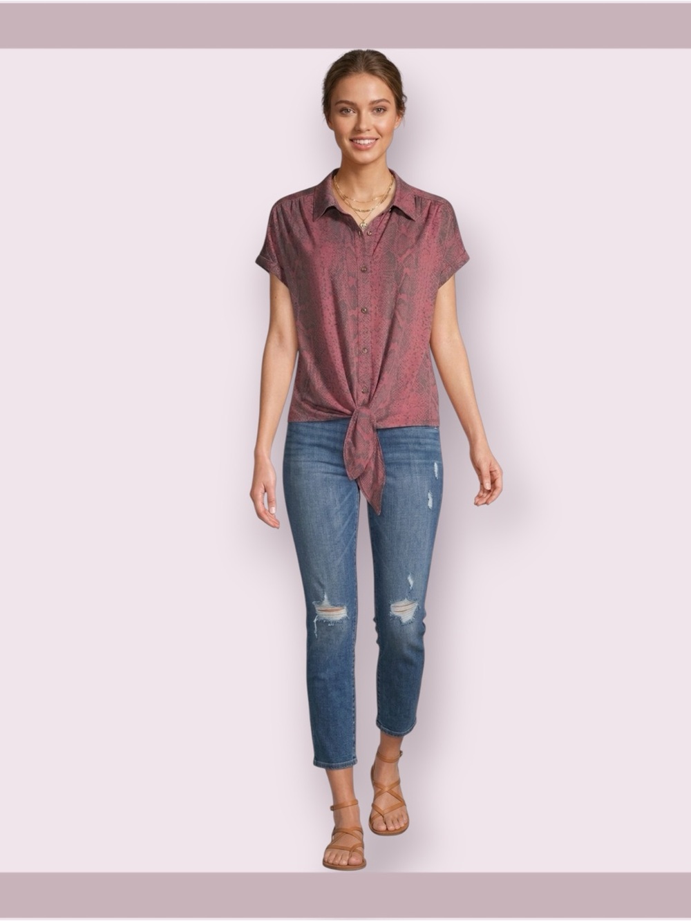 C&C California Button Tie Crop Top Size L ptp24 L 23